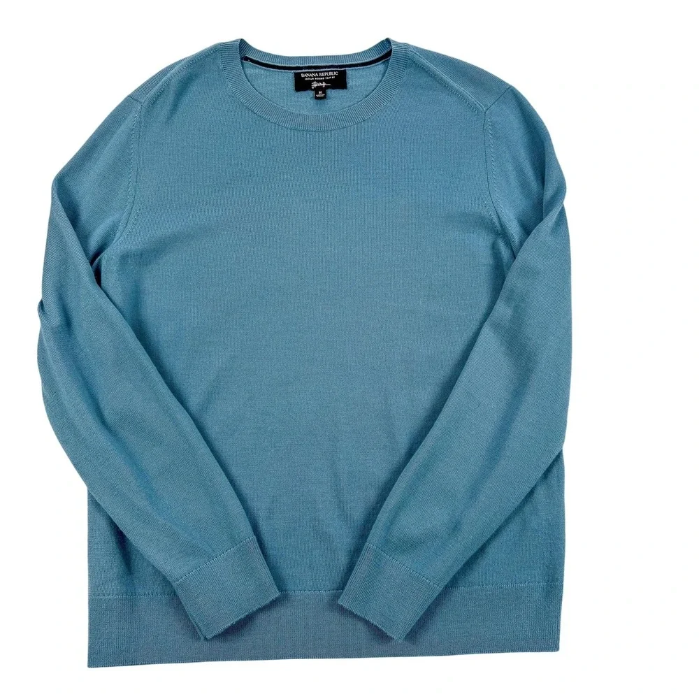 Banana Republic Sweater Mens Medium Blue Italian Baruffa Merino Wool Preppy Work